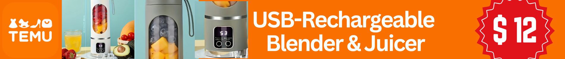 Temu Portable USB-Rechargeable Blender & Juicer
